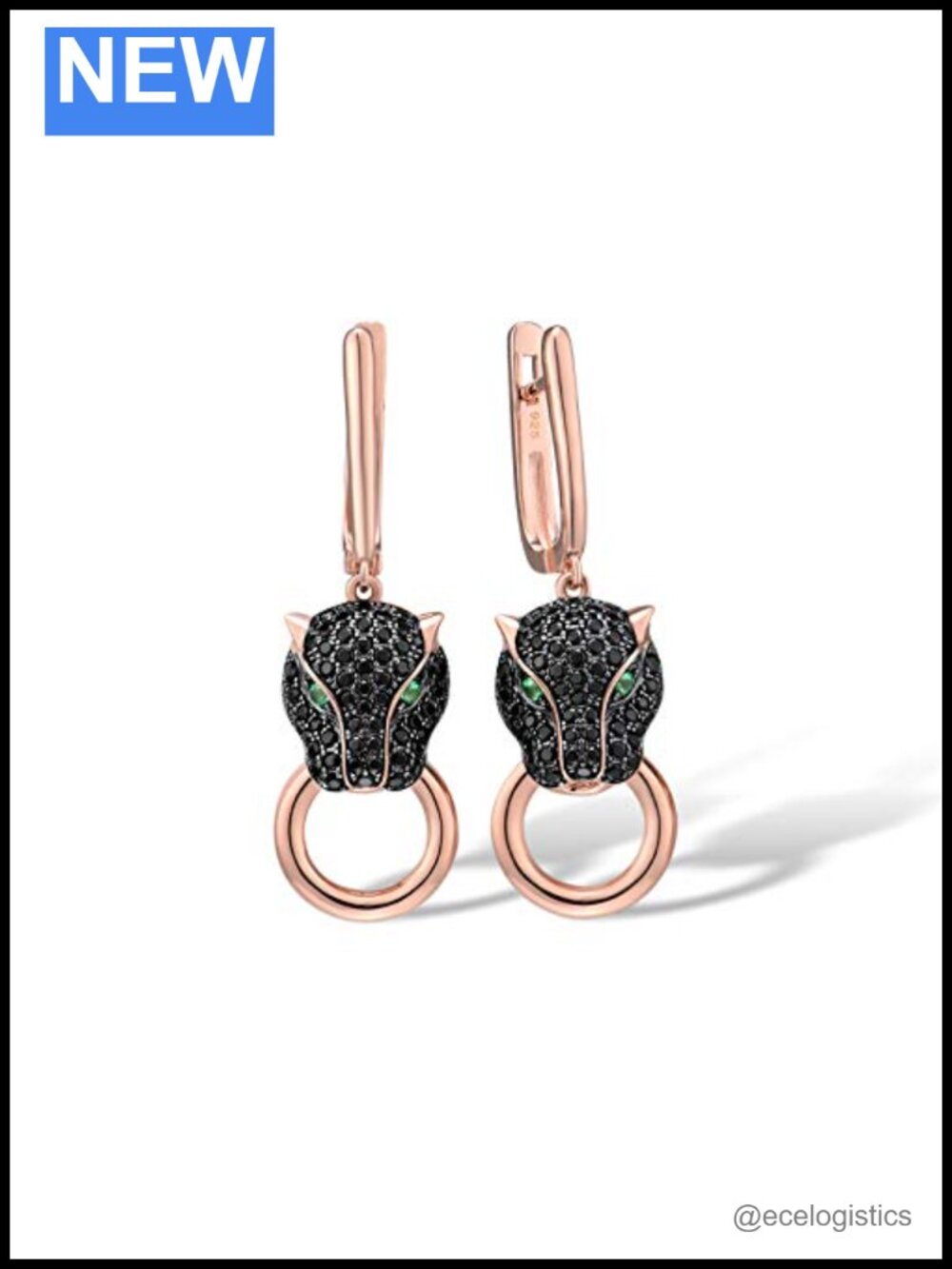 Sterling Silver Panther Earrings with 14K Rose Gold Plating